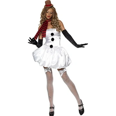 Image of Fever Sexy Snowman Costume, White, with Dress, Scarf and Hat on Headband