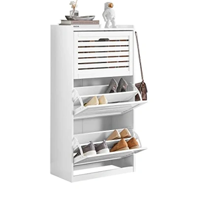 Image of SoBuy FSR108 W, 3 Drawers Shoe Cabinet Rack Storage Cupboard Organizer Unit, W55 x D30 H112cm, White