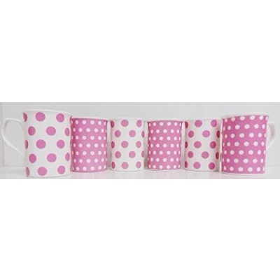 Image of fromeuropewithlove Pink Dots &amp; Spots Mugs Set of 6 Fine Bone China Hand Decorated in UK Free