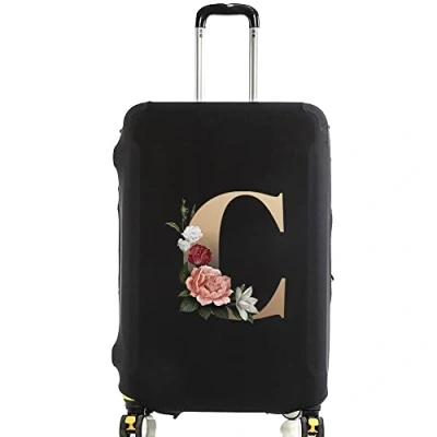 Image of Initial Letter Printed Design Travel Trolley Case Cover Protector Washable Suitcase Luggage Storage Covers for 18 28 inch (L (26 Luggage), gold C)