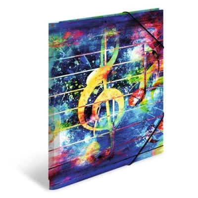 Image of HERMA ArtLine Music 19835 Portfolio Folder, DIN A4, Set of 3, Sturdy Plastic, Organiser Folder with Printed Inner Flaps and Elastic Band, Document for Children, Boys Girls