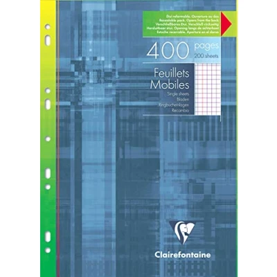 Image of Clairefontaine Ref 17922C Single Sheets (Pack of 200 Sheets) A4 Sized, 5/5 Squared Rulings &amp; Margin, 90gsm Brushed Vellum Paper, Resealable Pack, Multi punched White