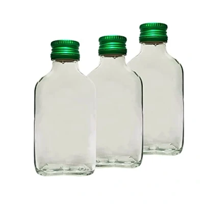 Image of DIAH DO it AT HOME 10 x Glass Pocket Flask Bottles 100 ml with Green Screw Caps for Filling Yourself Cap Air Tight
