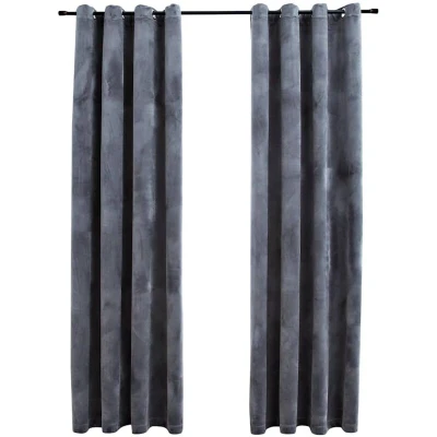 Image of vidaXL Blackout Curtains with Rings 2 pcs Velvet Black 140x245 cm