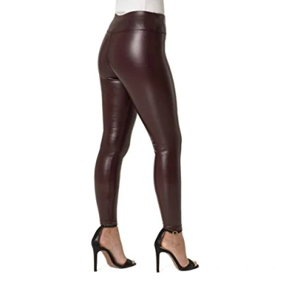 Image of Festival Women&#039;s Leather Leggings High Waist Ladies Luxury Sexy Shiny Wet Look Faux Stretch Pant Trousers (UK, Numeric, 6, Regular, Chocolate)