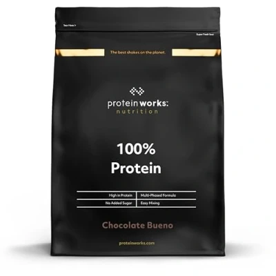 Image of Protein Works 100% Powder, 25 Servings, Quad Blend, Low Calorie, Fat Shake, Phased Release, Chocolate Bueno, 625g