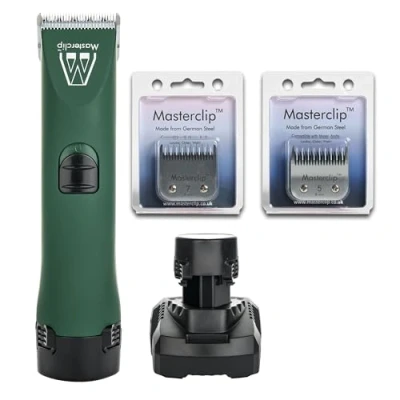 Image of Masterclip Border Terrier Cordless Dog Clippers Rechargeable Professional Grooming Set with 3 x Premium A5 Blades (10, 7 &amp; 5 Skip) Suitable for Dogs a Wiry Coat