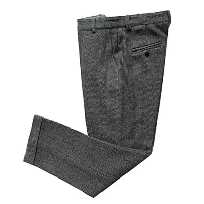 Image of Solovedress Mens Vintage Herringbone Dress Pants Tweed Suit Wool Slim Fit Trousers for Wedding Groomsmen(Grey,28)