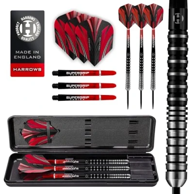 Image of Harrows Predator 90% Tungsten Steel Tip Darts Set 22g, 23g, 24g &amp;25g Includes Ultra Traction Grip, Supergrip Fusion Shafts, Prime Flights &amp; Travel Case (22, Grams)