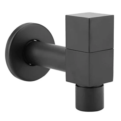Image of Water Faucet Brass Square Washing Machine Wall Mount Cold Tap Bathroom Faucet, Modern Black for Balcony Mop Sink Basin Garden (Mop Pool)