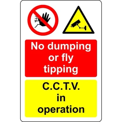 Image of No dumping or fly tipping CCTV in operation Safety sign Self adhesive sticker (200mm x 150mm)