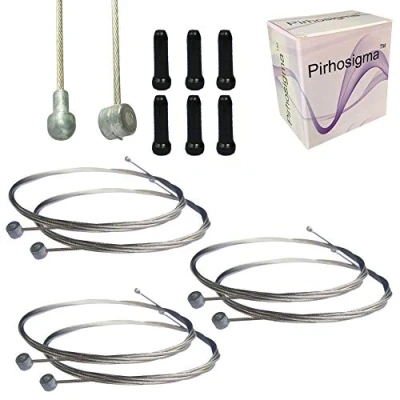 Image of Pirhosigma 6 PCs 2m Long Universal Bicycle Bike Replaceable Brake Inner Wire Cable for Mountain Road MTB + Black Alloy Cap End Tip Crimp