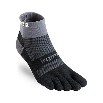 Image of Injinji Performance Run Mid Weight Mini Crew Socks Grey Size 10.5 12.5 for Enhanced Comfort and Support