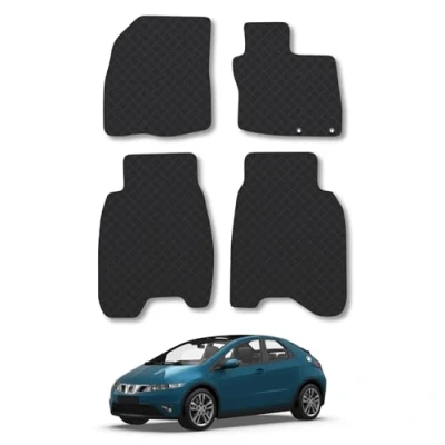 Image of 5mm Rubber Car Mats Compatible With Honda Civic (2006 2008) Tailored Fit Floor Set Accessory Custom Anti Slip Backing Heavy Duty Waterproof Easy Clean Durable All Weather Full Coverage