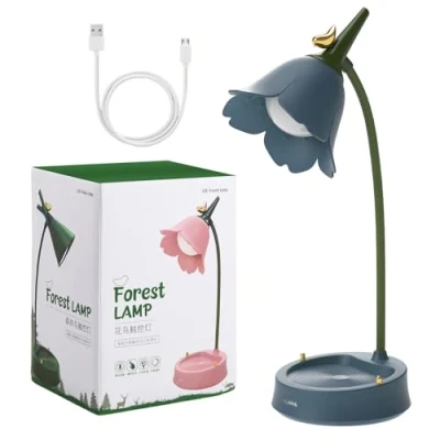Image of Pagezol LED Desk Lamp Rechargeable, 3 Color Modes Dimmable Table Lamp, Cordless Light, Cute Flower Children&#039;s Touch Lamps Bedside, Light Reading Study Bedroom (Blue)