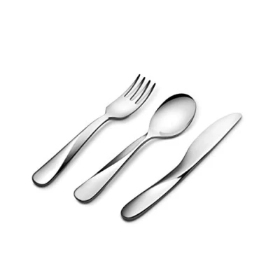 Image of Alessi Giro Kids collection UNS06S3, Children cutlery set in 18/10 stainless steel. Fork, knife, spoon, Acciaio