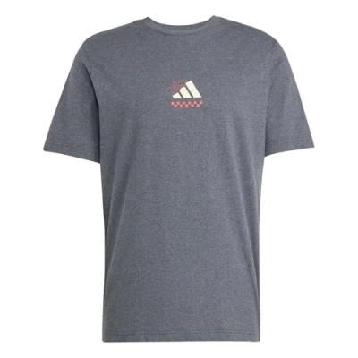 Image of adidas Men&#039;s Lounge Pizza Graphic T Shirt, Dark Grey Heather, S