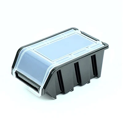 Image of Set of 10 Stacking Boxes with Transparent Lid for Small Parts Plastic Black 195 mm x 120 90
