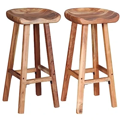 Image of vidaXL Set of 2 Bar Stools, Pub Chair, Bistro Seat, Dining Room, Kitchen, Living Home, Interior, Solid Acacia Wood