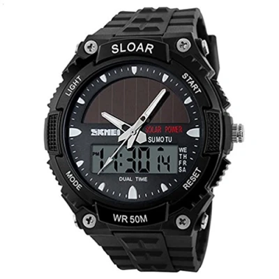 Image of SKMEI Mens Solar Power Dual Time Display Wrist Watch, 165 FT Water Resistant (Black)