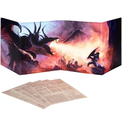 Image of DND DM Screen 5e D&amp;D Dungeon Master Full Color Print with Customizable Inserts Dungeons and Dragons GM/Game Accessories Gift for Man or Woman. Hide Your Dice Rolls, Maps &amp; Books.