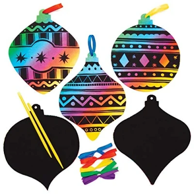 Image of Baker Ross AT197 Bauble Scratch Decorations, Christmas Arts and Crafts (Pack of 10), Assorted
