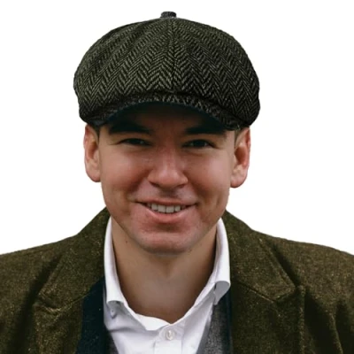 Image of TOSKATOK® Unisex Mens, Ladies 8 Panel Herringbone Tweed Wool Blend Baker Boy Newsboy Flat Gatsby Hat Cap Olive