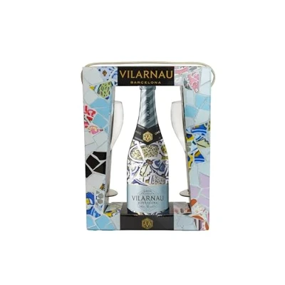 Image of Vilarnau Brut Rose Reserva Organic Cava 75cl Gift Pack &amp; 2 flutes