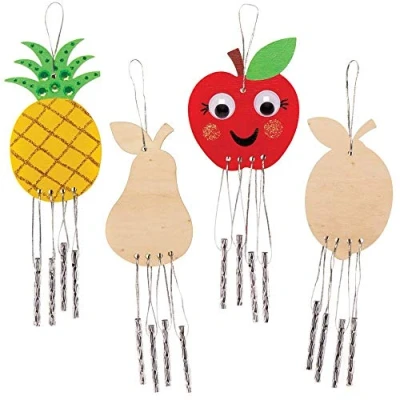 Image of Baker Ross FE472 Fruit Wooden Windchimes Pack of 4, Decorate and Personalise for Arts Crafts Activities
