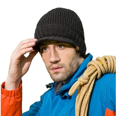 Image of Magracy Men&#039;s Winter Knit Visor Hat Outdoor Thick Peaked Beanie with Thermal Lining Dark Grey