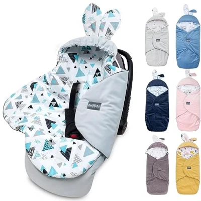 Image of Bellochi Universal Baby Car Seat Blanket for Swaddle with a Hood Made of Soft Cotton and Velvet Oeko TEX Certificate Fitts Maxi COSI Romer Cybex Tresor