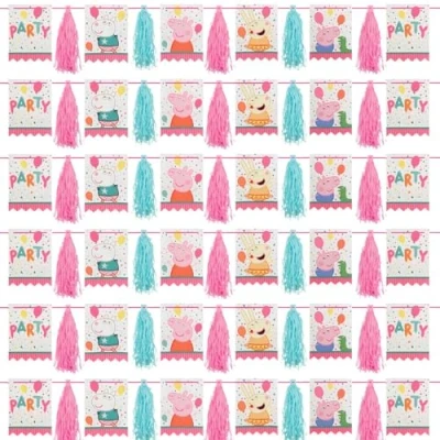 Image of Amscan 222626 Multicolor Peppa Pig Pennant Tassel Garland Decoration 1 Pc