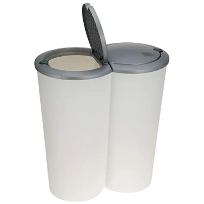 Image of 2x 25Lt Round Edge Plastic 2 Compartment Waste Recycle Bin Dustbin &amp; Pop Up Lid