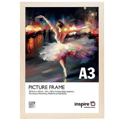 Image of Inspire By Hampton OSLO A3 (30x42cm) Natural Wood Effect Picture Photo Frame Plexi (Non Glass) 1 Pack IBHOSLA3NG PK1