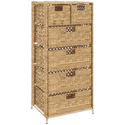 Image of vidaXL 6 Basket Storage Unit Sleek Water Hyacinth and Metal Frame Sideboard Cabinet Multipurpose Solution for Living Room or Bedroom Compact Durable Farmhouse Style