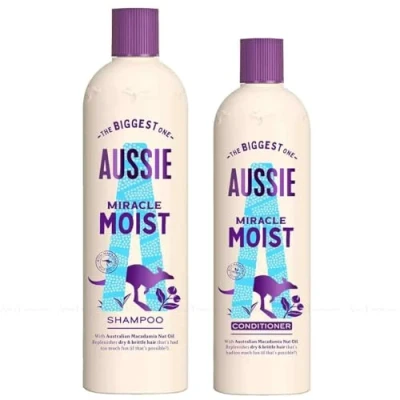 Image of Aussie Miracle Moist XL Shampoo and Hair Conditioner Set for dry, really thirsty with Macadamia nut oil, a 750 ml 500
