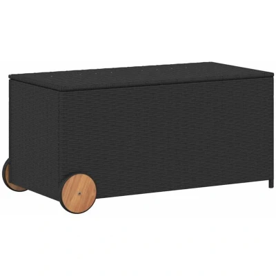 Image of vidaXL Garden Storage Box with Wheels Black 190L Poly Rattan