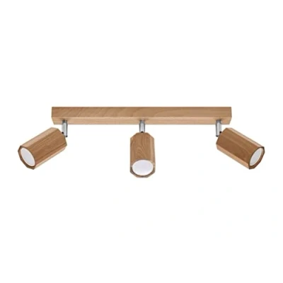 Image of Zeke Oak Octagon Ceiling Spotlight Bar Wood, 3x GU10