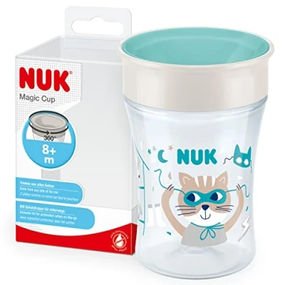 Image of NUK Magic Cup Sippy 360 Anti Spill Rim 8+ Months Leak Proof &amp; BPA Free 230 ml Blue Cat