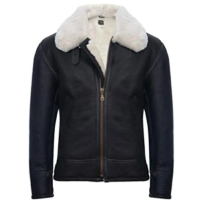 Image of Infinity Men&#039;s Cream B3 Shearling Sheepskin World War 2 Bomber Leather Flying Jacket S