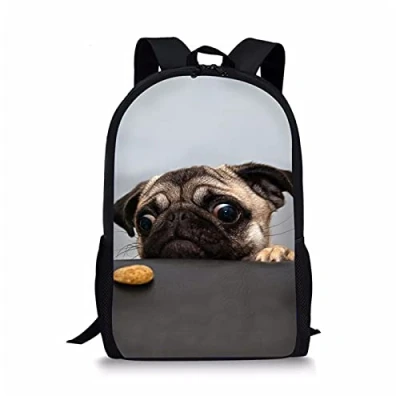 Image of Showudesigns Pug Backpack School Bag Teenage Girls Rucksack Dogs Bookbag Boys Bagpack Back to
