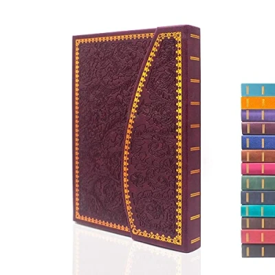 Image of VICTORIA&#039;S JOURNALS Magnet Journal, Carving Vintage Notebook Faux Leather Hard Cover Personal Diary Lined Pages Ribbon Bookmark, 8&#039;&#039; x 5.7&#039;&#039; (Burgundy)