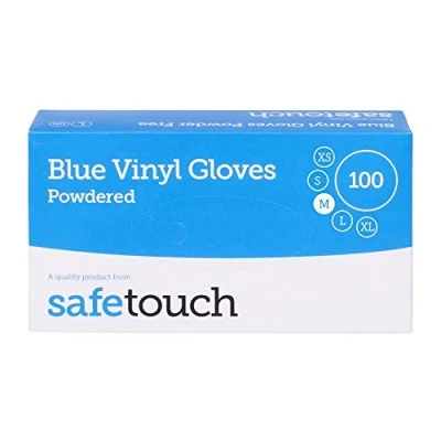 Image of SafeTouch Powdered Vinyl Gloves, Medium, Blue (Pack of 100)