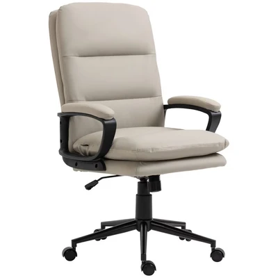 Image of Vinsetto Ergonomic Computer Desk Chair, PU Leather Office Chair with Adjustable Height and Swivel Rolling Wheels for Work Study, Light Grey