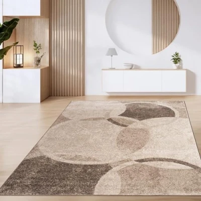 Image of Paco Home Large Rug Short Pile Vintage Geometric Modern Pattern Brown Beige, Size:60x100 cm, Colour:Brown 4