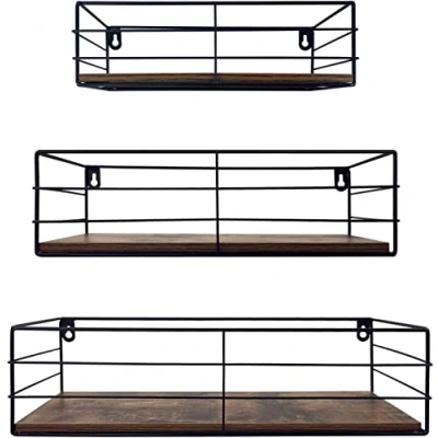 Image of EYMPEU Wall Shelf, Floating Shelf Black for Living Room, Bedroom, Kitchen, Bathroom, Save Space Set of 3