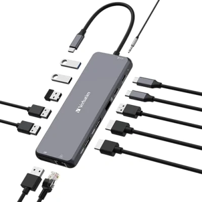 Image of Verbatim USB C Hub 13 in 1 Multiport Adapter to HDMI, RJ45, USBA A and PD, with SD Card Reader, for Mac, MacBook Pro/Air, iPad Pro, Thinkpad, Windows Computer, Laptop Co
