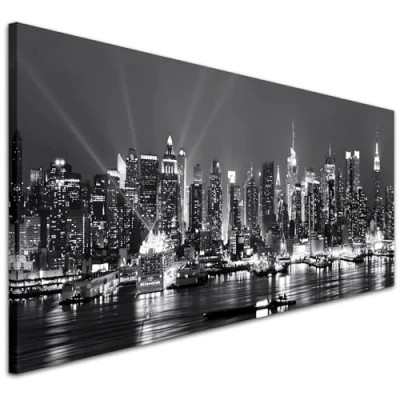 Image of Wallfillers New York Hudson River Skyline Canvas Wall Art Print 1435 118x49cm