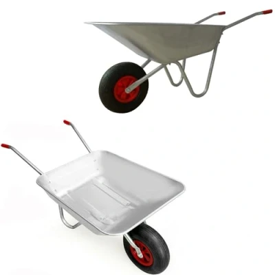 Image of Wheelbarrow 65L/100KG 80L x 60W 60H cm Heavy Duty Galvanised Steel Home Garden Cart with Pneumatic Tyre, Silver