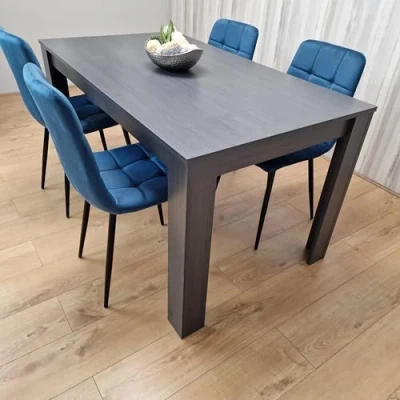 Image of KOSY KOALA Dining Table set Dark Grey with 4 Blue Velvet chairs Kitchen and tufted